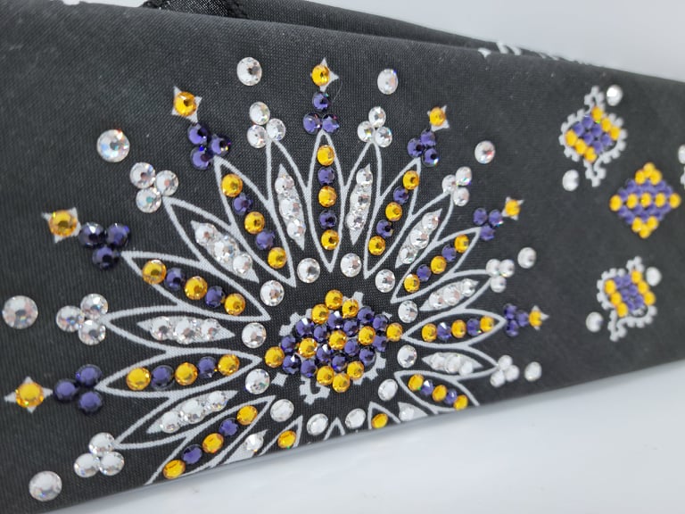 LeeAnnette Black Paisley with Yellow, Purple and Diamond Clear Austrian Crystals (Sku4363)