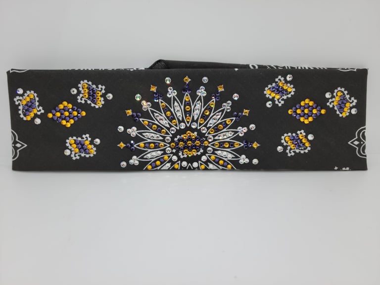 LeeAnnette Black Paisley with Yellow, Purple and Diamond Clear Austrian Crystals (Sku4363)