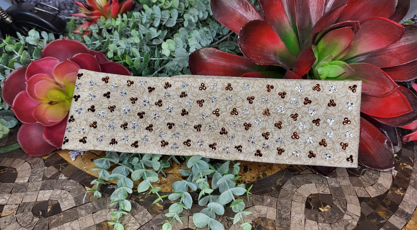 LeeAnnette Tan Flowers with Brown and Diamond Clear Austrian Crystals (Sku4429)