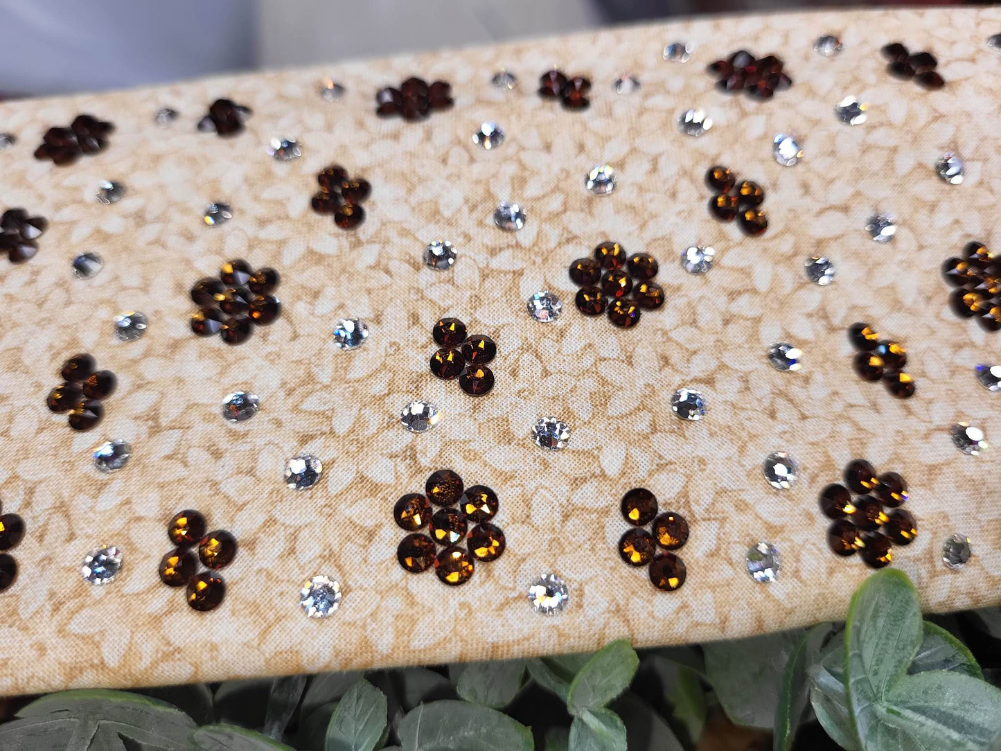 LeeAnnette Tan Flowers with Brown and Diamond Clear Austrian Crystals (Sku4430)