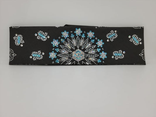 LeeAnnette Black Paisley with Turquoise, Jet Hematite and Diamond Clear Austrian  Crystals (Sku4529)