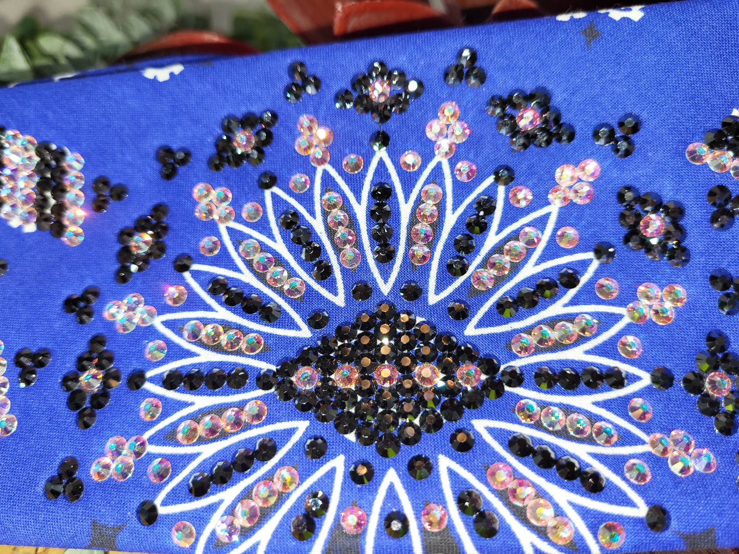 Super LeeAnnette Royal Blue Paisley with Black and Aurora Borealis Austrian Crystals (sku4548)