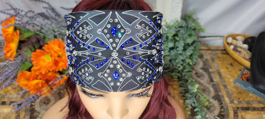 LeeAnnette Tribal Bandana with Blue and Diamond Clear Austrian Crystals (sku4552)