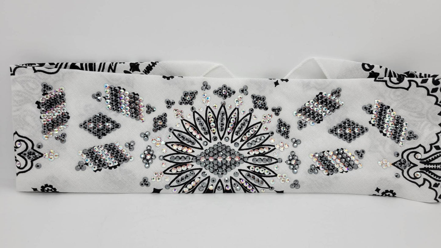 Super LeeAnnette White Paisley with Black and Aurora Borealis Austrian Crystals (Sku4570)