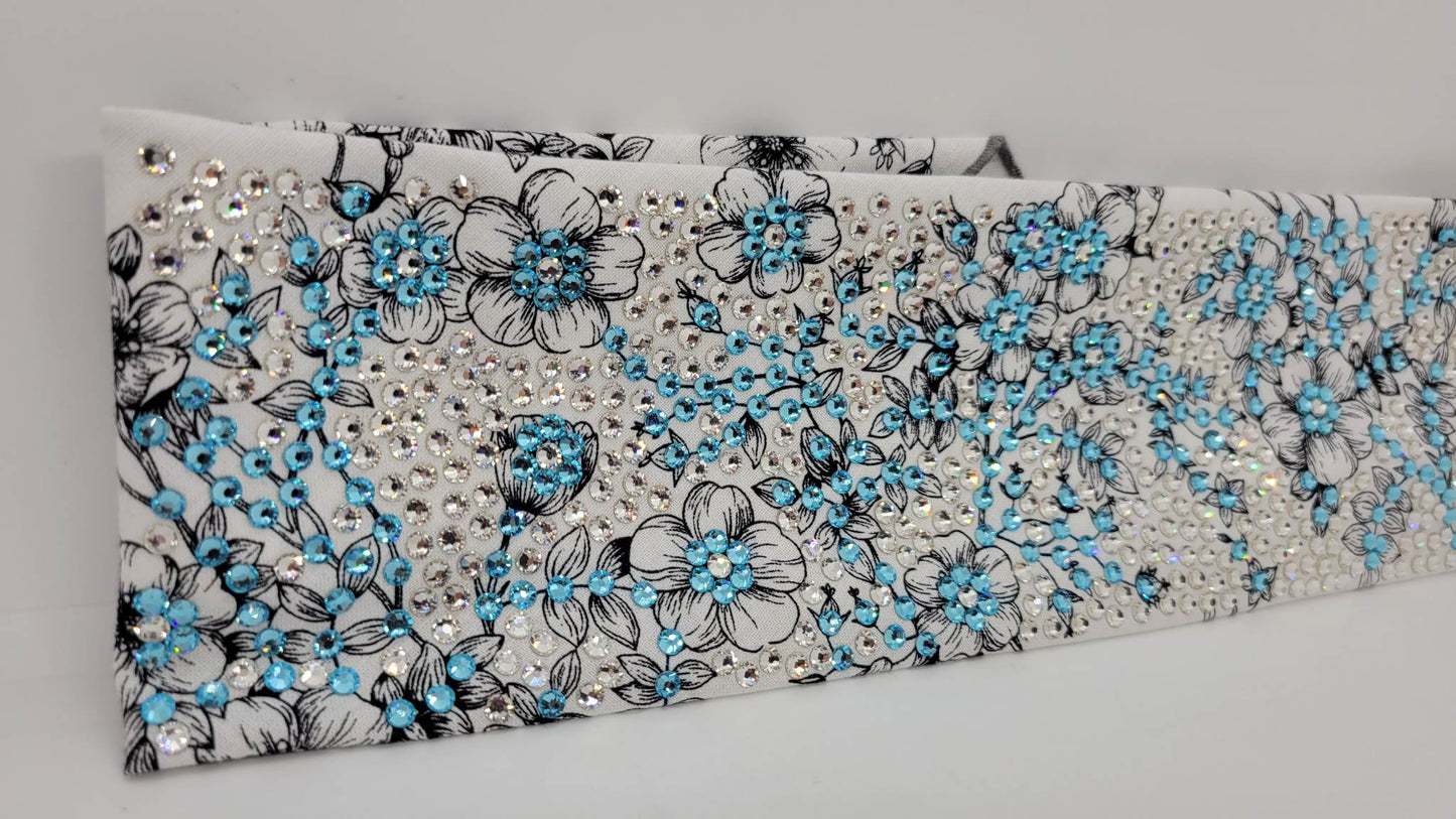 Super LeeAnnette Black and White Flowers with Aqua and Diamond Clear Austrian Crystals (sku4573)