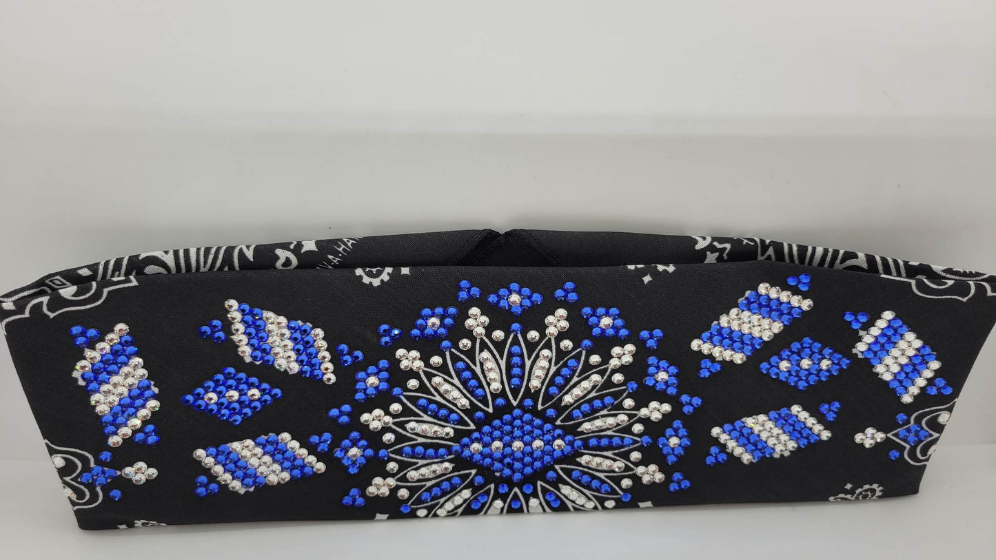 Super LeeAnnette Black Paisley with Blue and Diamond Clear Austrian Crystals (Sku4574)