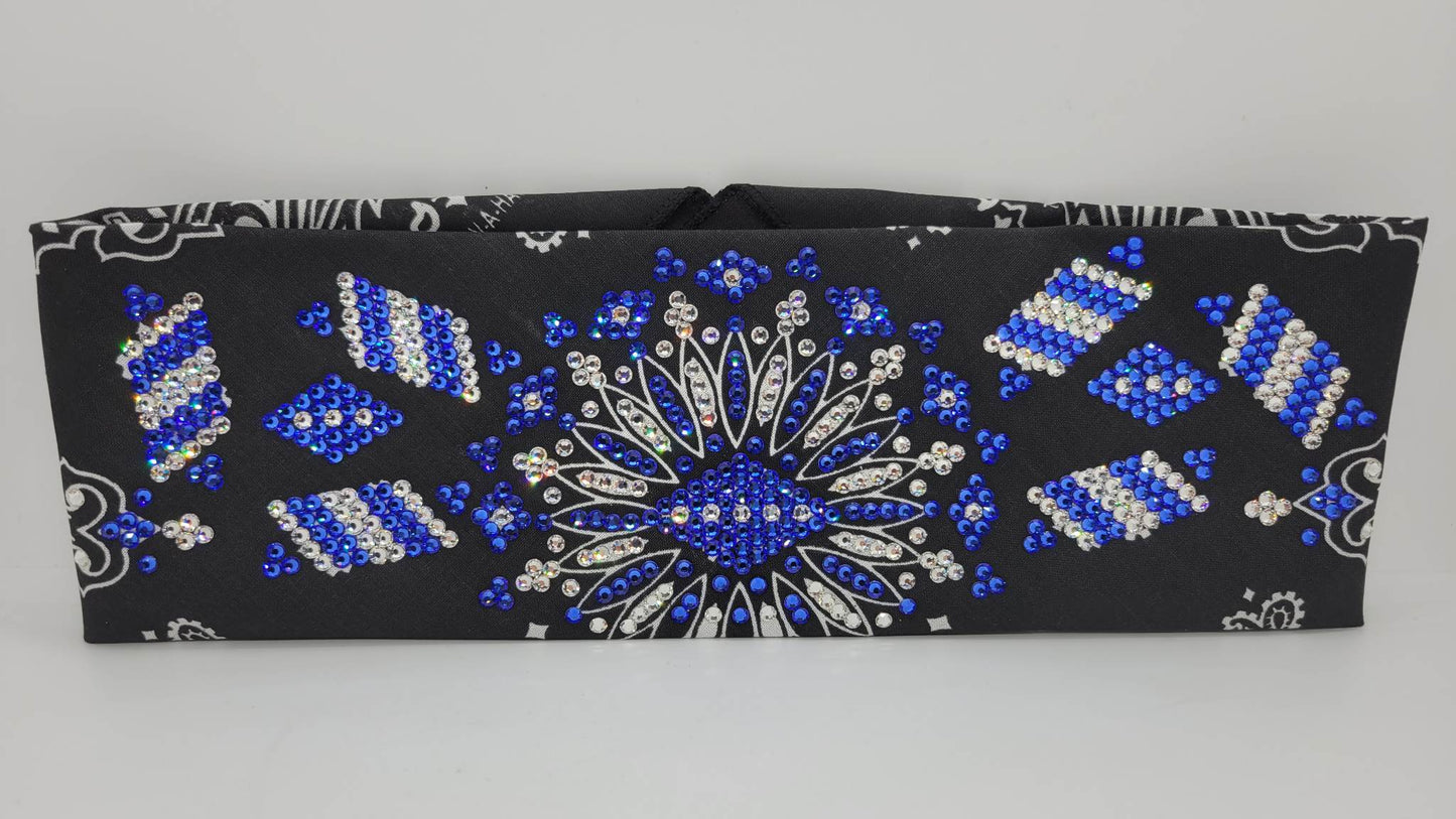 Super LeeAnnette Black Paisley with Blue and Diamond Clear Austrian Crystals (Sku4574)