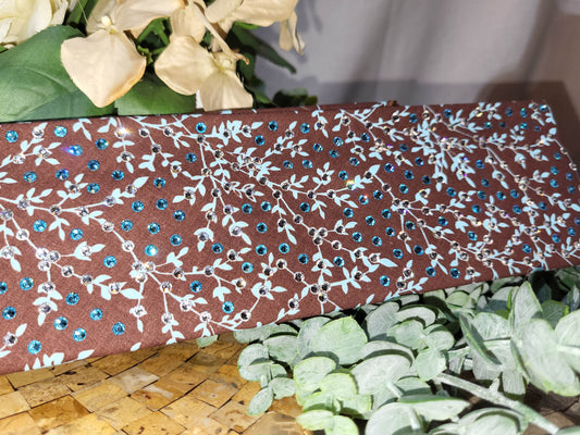 LeeAnnette Light Blue Leaves on Brown with Light Blue and Diamond Clear Austrian Crystals (sku4622)