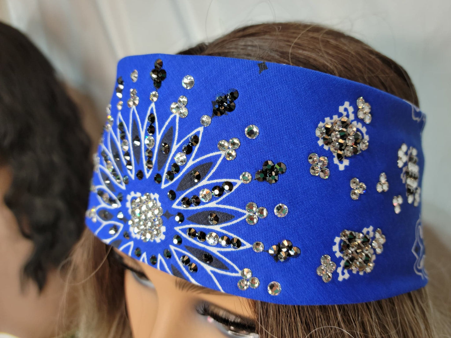 LeeAnnette Royal Blue Paisley with Black and Diamond Clear Swarovski Crystals (Sku4652)