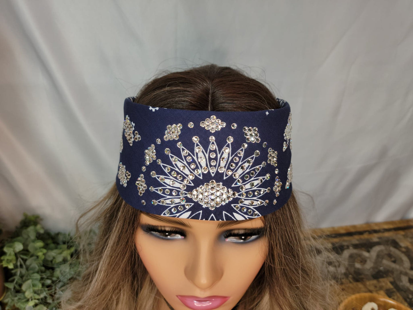 LeeAnnette Navy Blue Paisley with Diamond Clear Crystals (Sku4654)