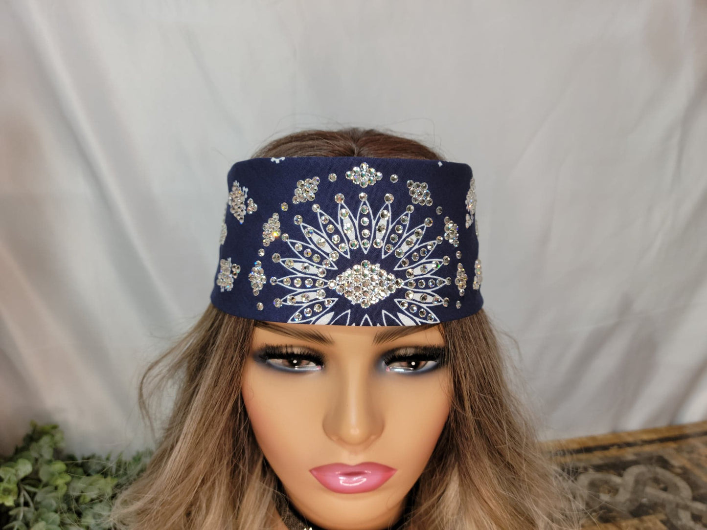 LeeAnnette Navy Blue Paisley with Diamond Clear Crystals (Sku4654)
