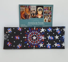LeeAnnette Black Stars and Stripes Paisley with Red Clear and Blue Austrian Crystals (Sku4907)