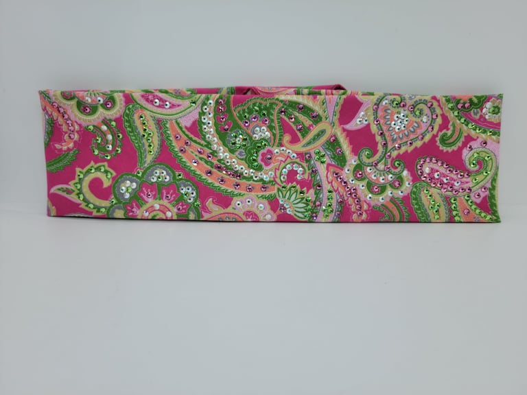 LeeAnnette Bright Pink and Green Paisley with Peridot, Rose and Aurora Borealis Crystals (4951)
