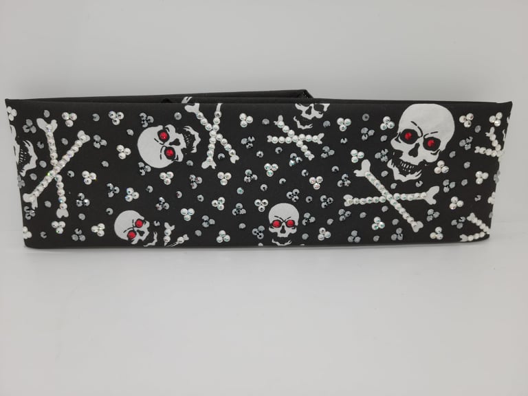LeeAnnette Skull and Crossbones with Black, Diamond Clear Crystals and Red Eyes (4967)