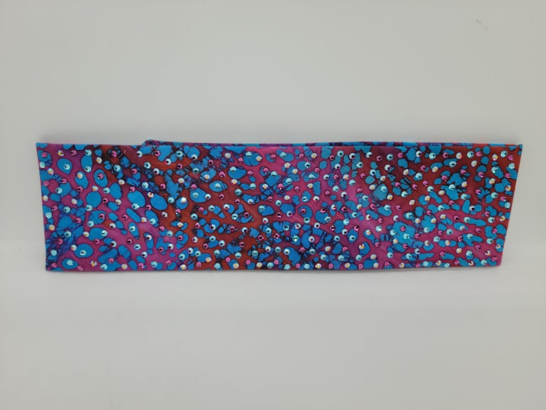 LeeAnnette Blue and Pink Tie Dye Paisley with Fuchsia, Aqua and Purple/Red Shimmer Crystals (4976)