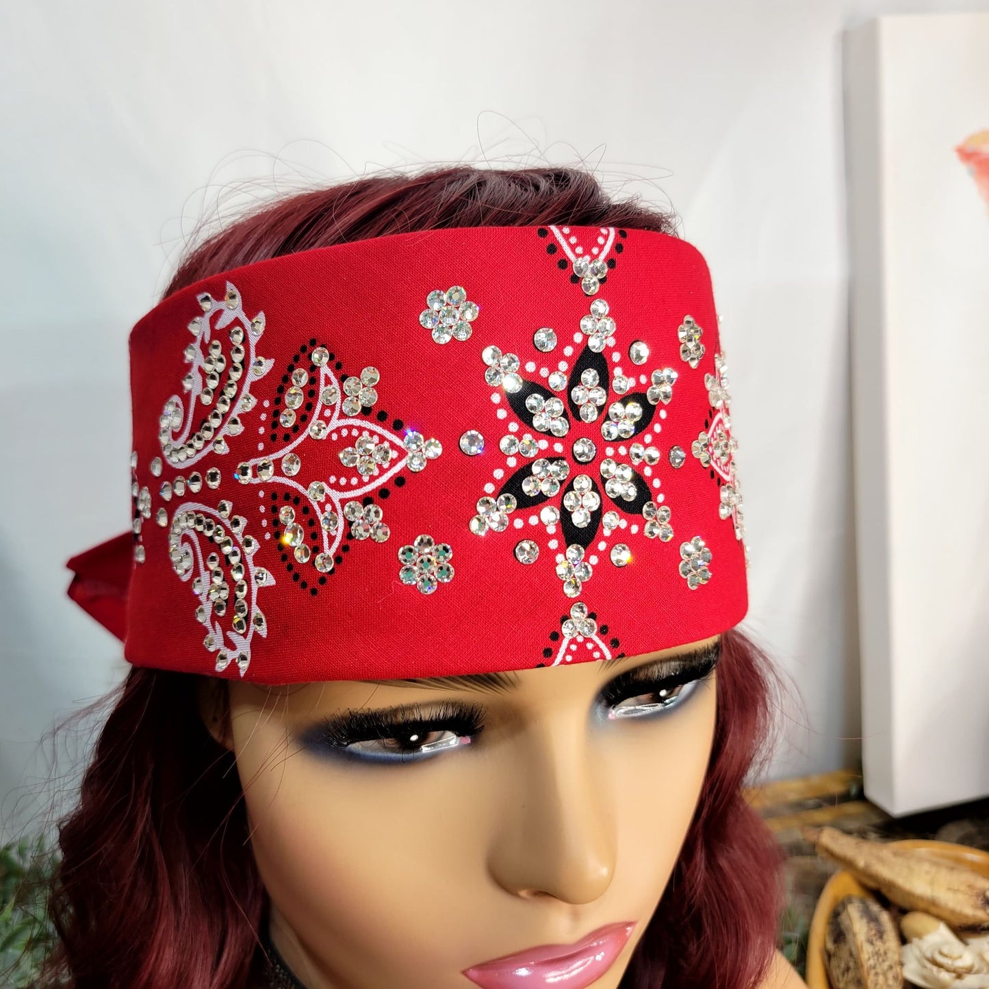 LeeAnnette Red Flower Paisley with Diamond Clear Austrian Crystals (sku4983)