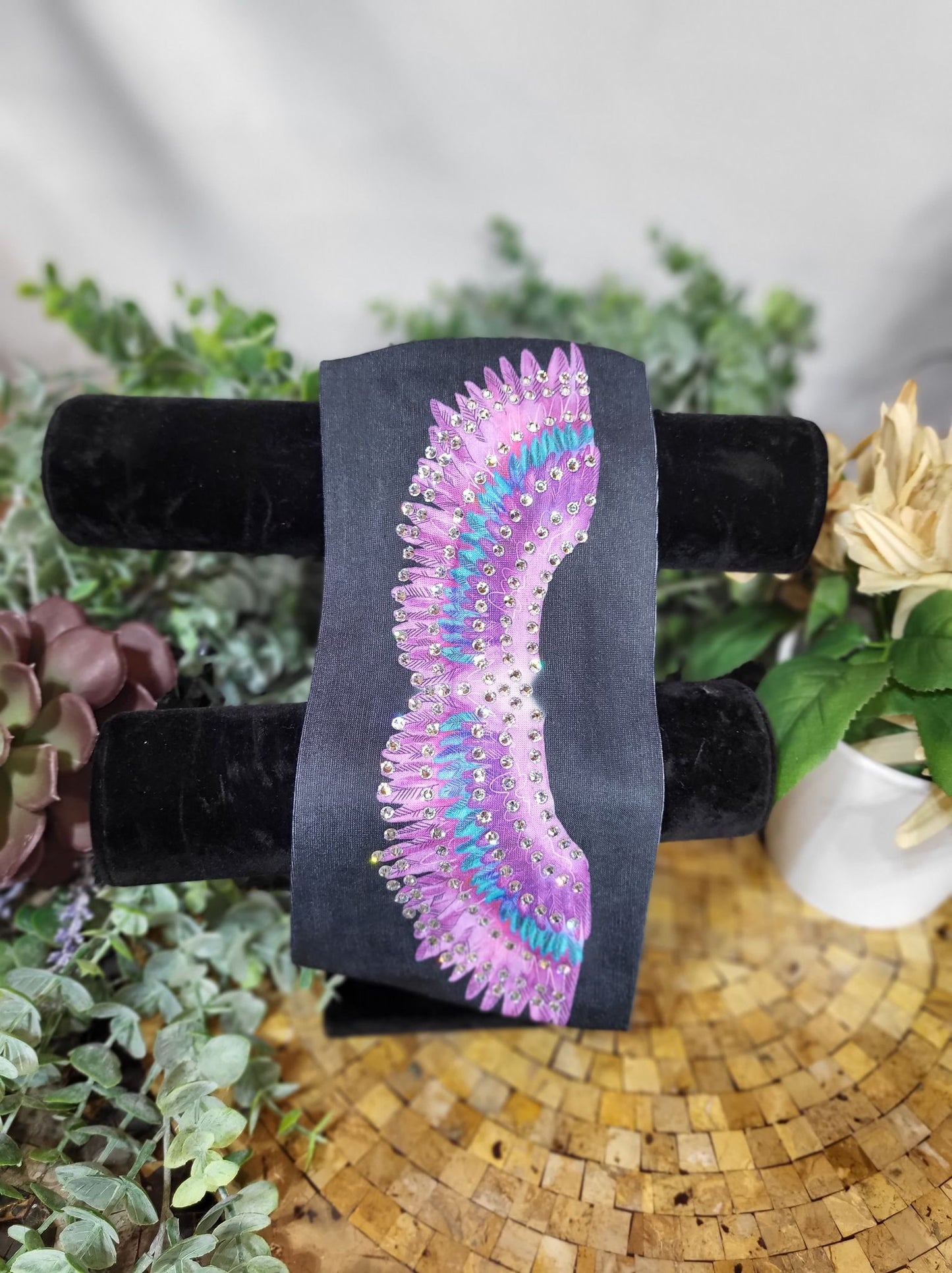 Stretchy Headband Purple Wings with Diamond Clear Crystals (Sku5239)