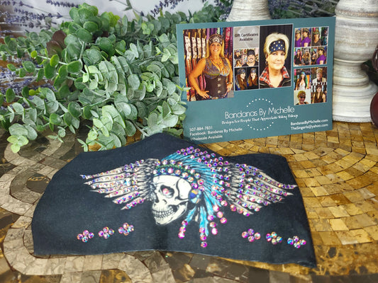 Stretchy Headband Indian Skull with Wings with Aurora Borealis Crystals (Sku5258)