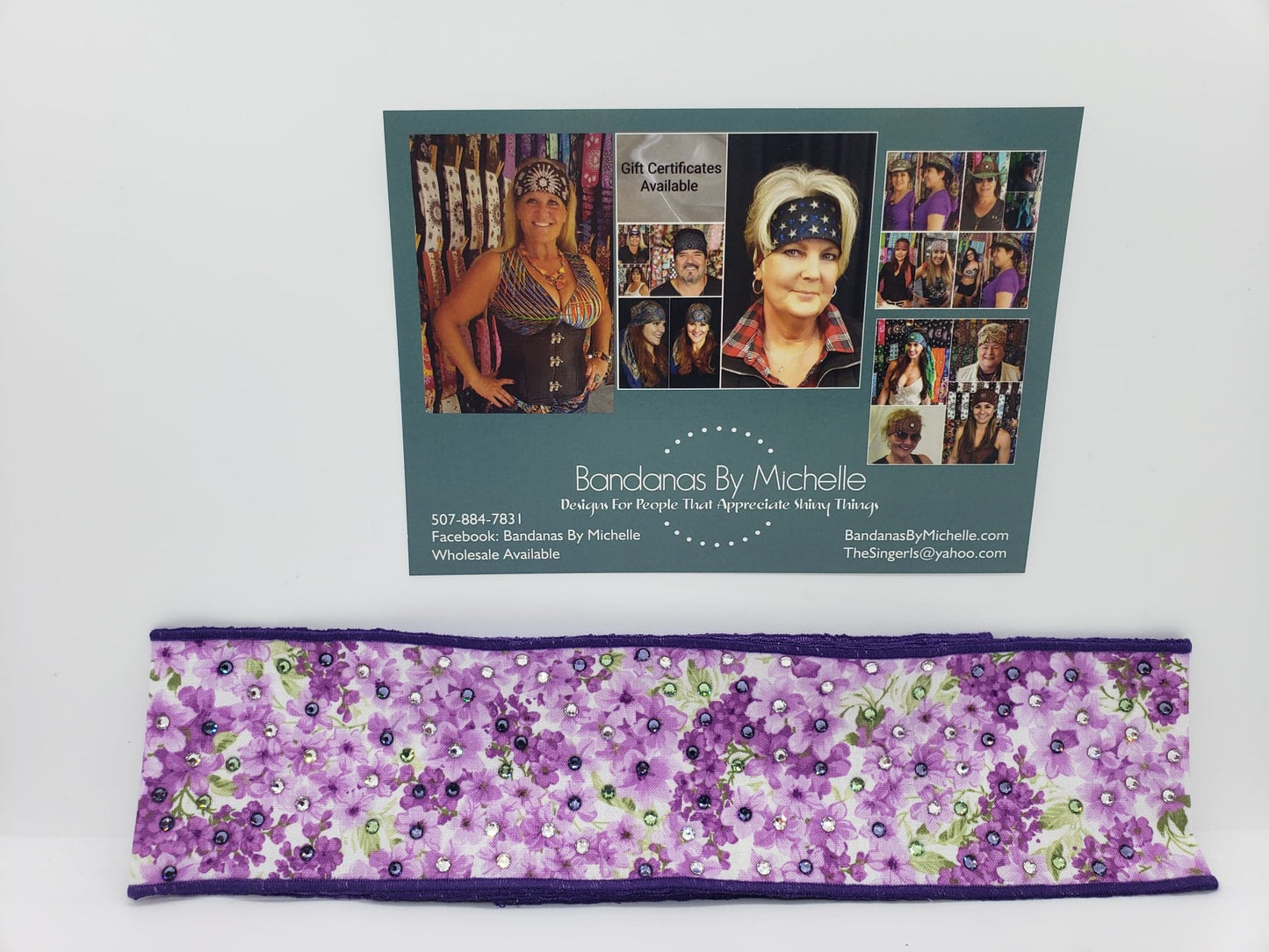 Lilac Headband Strip with Lavender, Light Green and Diamond Clear Swarovski Crystals (Sku5500)