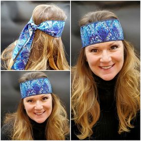 Blue Turquoise Oil Slick Headband Strip with Purple, Turquoise and Diamond Clear Swarovski Crystals (Sku5507)
