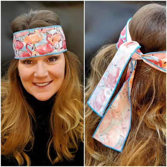 Flamingo Headband Strip with Pink and Diamond Clear Austrian Crystals (Sku5510)