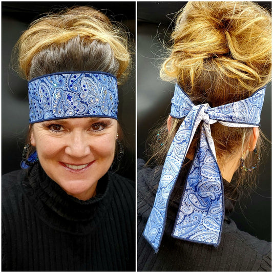 Royal Blue Paisley Headband Strip with Blue and Diamond Clear Swarovski Crystals (Sku5509)