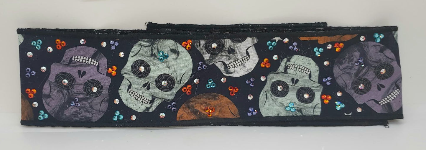 Halloween Skulls Headband Strip with Turquoise, Lavender, Fire Opal and Aurora Borealis Austrian Crystals (Sku5552)