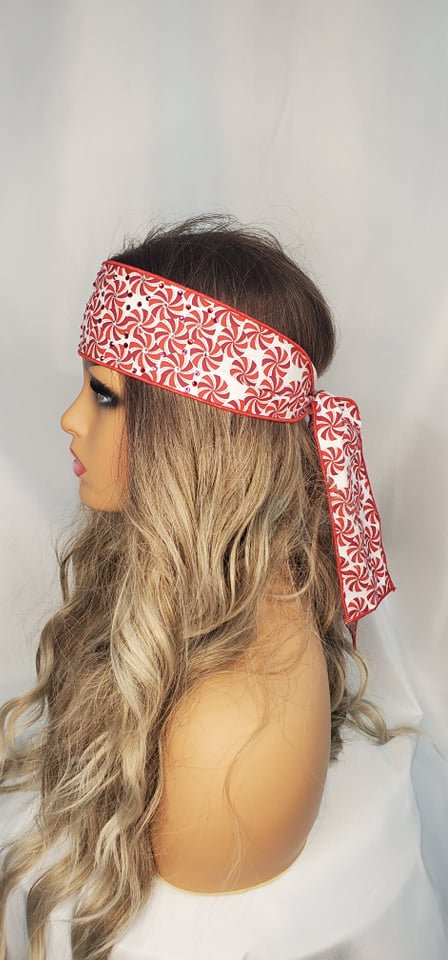Peppermint Candy Headband Strip with Red, Fuchsia and Diamond Clear Austrian Crystals (Sku5561)