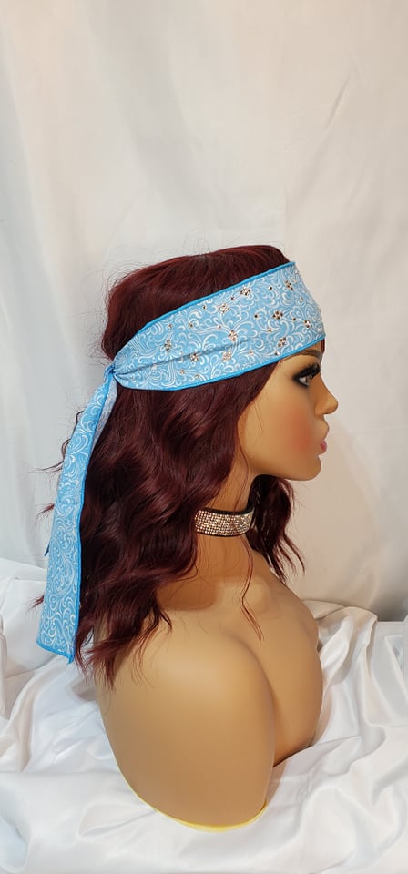 Baby Blue Scrolls Headband Strip with Diamond Clear Austrian Crystals (Sku5562)