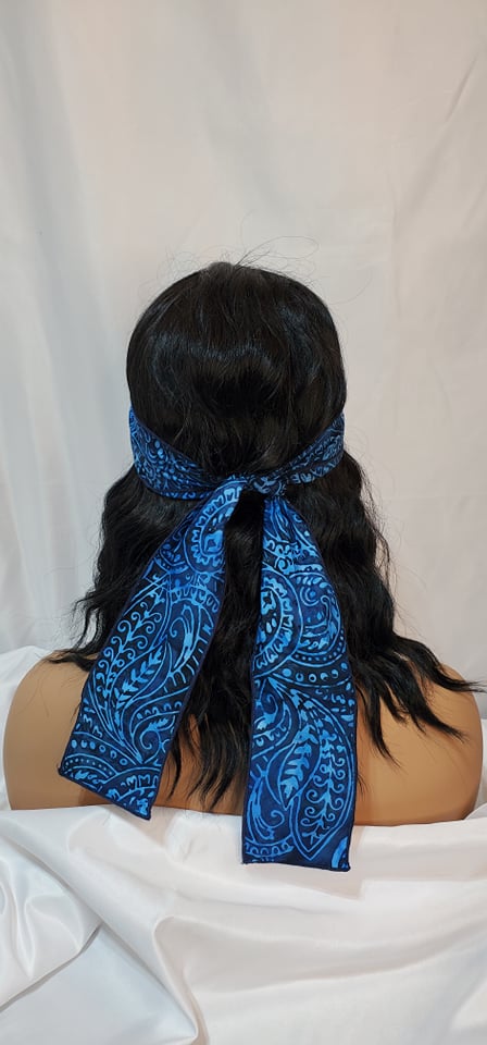 Turquoise and Blue Batik Headband Strip with Turquoise and Diamond Clear Austrian Crystals (Sku5564)