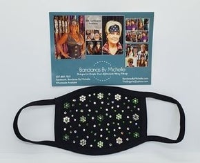 Black Face Mask Extra Bling with Dark Green, Light Green and Diamond Clear Swarovski Crystals (Sku5901)