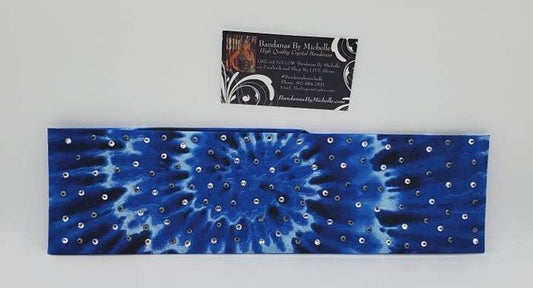 Blue and Black Tie Dye with Black and Diamond Clear Austrian Crystals (Sku6012)