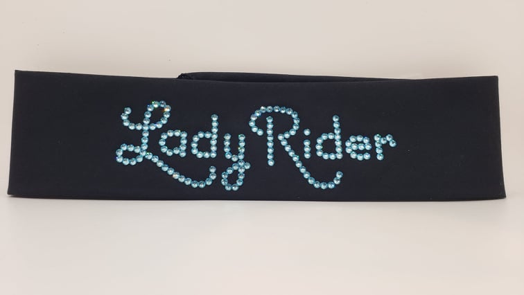Lady Rider Black Bandana with Aqua Austrian Crystals (Sku6028)
