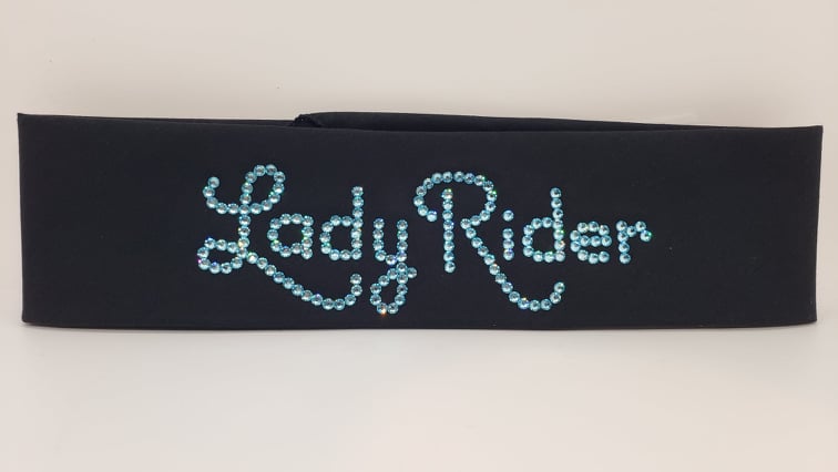 Lady Rider Black Bandana with Aqua Austrian Crystals (Sku6028)