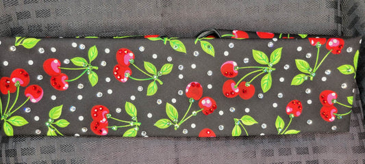 Cherries on Black Bandana with Red, Green and Diamond Clear Austrian Crystals (Sku6062)