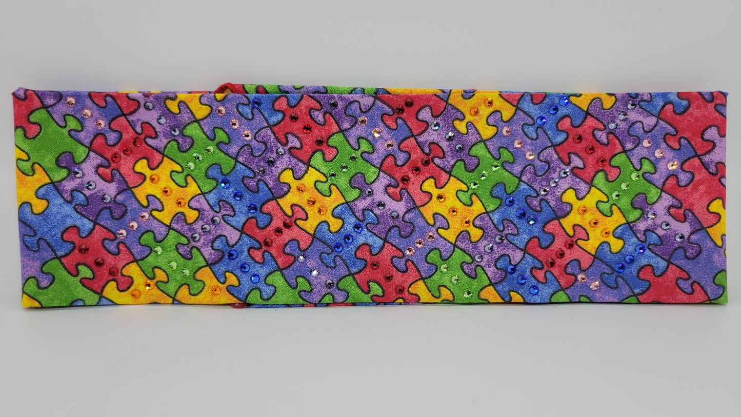 Faded Autism Puzzle Pieces with Multiple Colors of Austrian Crystals (Sku6071)