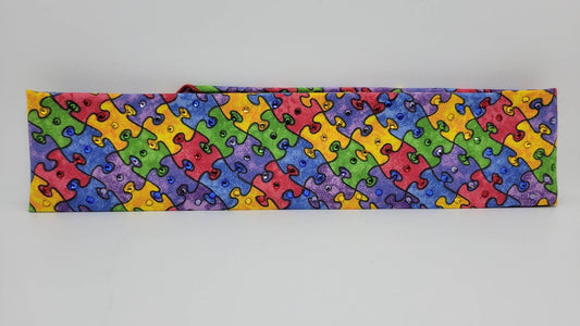 Narrow Faded Autism Puzzle Pieces with Multiple Colors of Austrian Crystals (Sku6072)