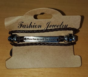 Unisex Leather Bracelet -  Where there's a will there's a way (sku8010)