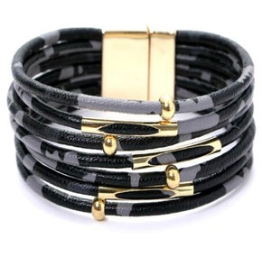 Black Leopard Leather Bracelet (Sku8011)