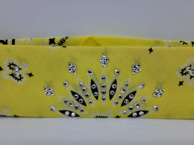 Narrow Bargain Bright Yellow Paisley with Diamond Clear Crystals (Sku8049)