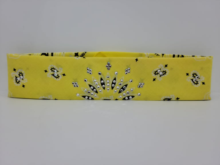 Narrow Bargain Bright Yellow Paisley with Diamond Clear Crystals (Sku8049)