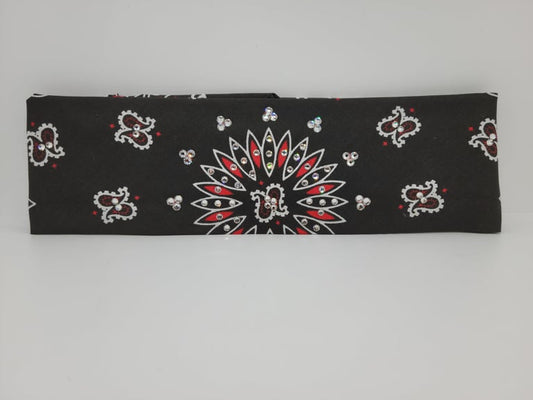 Bargain Red and Black Paisley with Diamond Clear Crystals (Sku8071)
