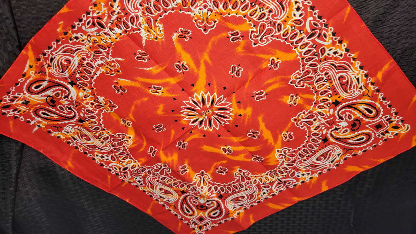 Plain Orange Marbled Paisley Bandana (Sku8293)