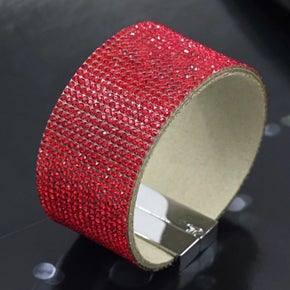 Elegant Leather Austrian Red Crystal Wrap Bracelet (Sku8308)