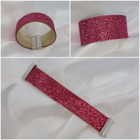 Elegant Leather Austrian Pink Crystal Wrap Bracelet (Sku8309)