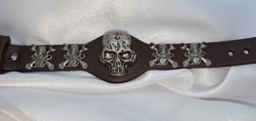 Brown Adjustable Leather Skull Motor Wrench UNISEX Bracelet (sku8326)