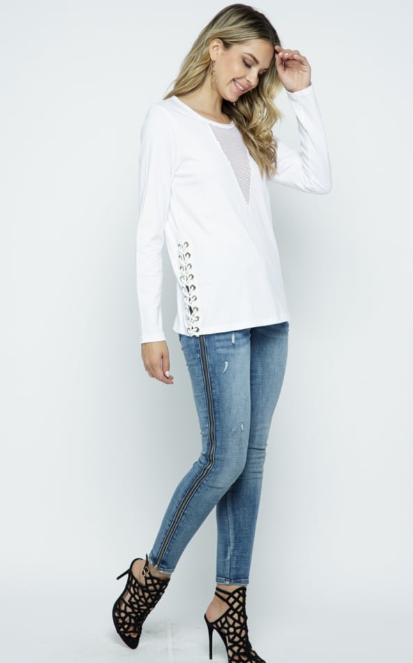 White Long Sleeve Laced-up on the side