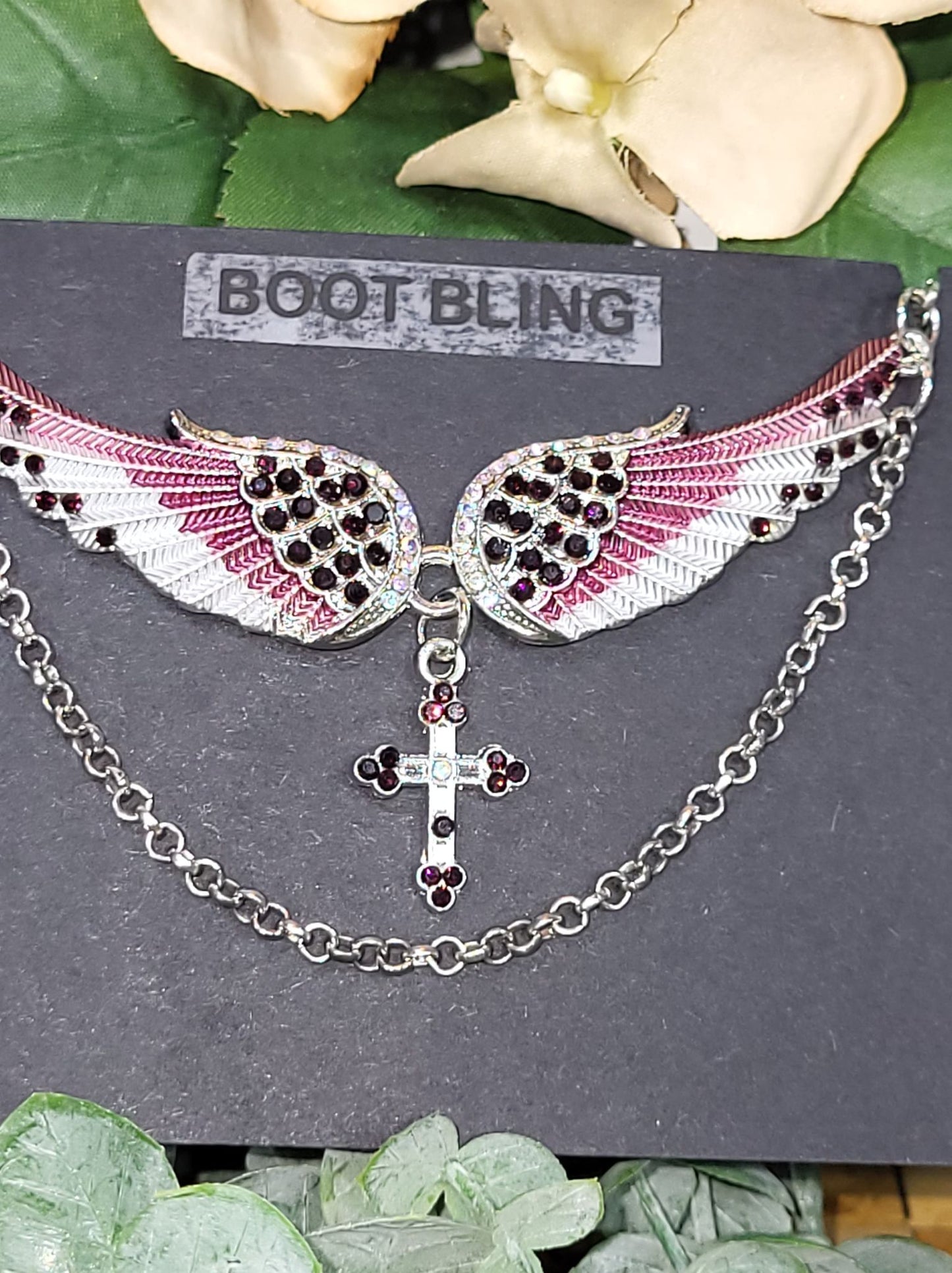 Angel Wings with Cross Choker/Boot Bling