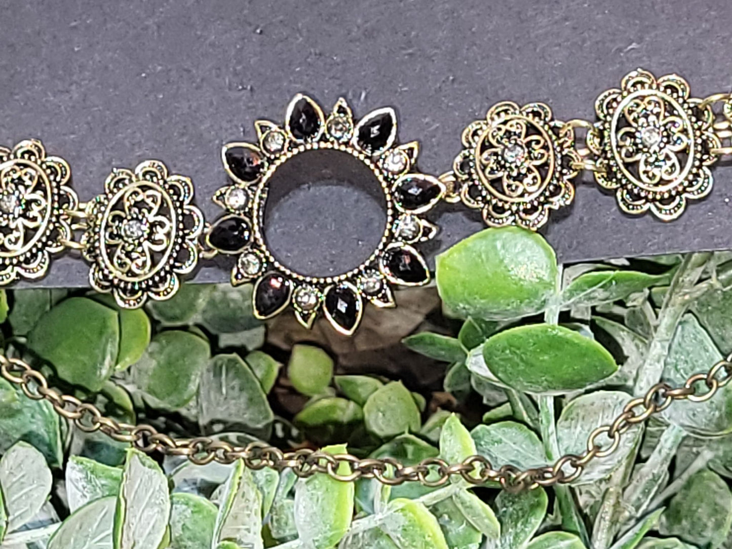 Brass Circle with Black Stones Choker/Boot Bling