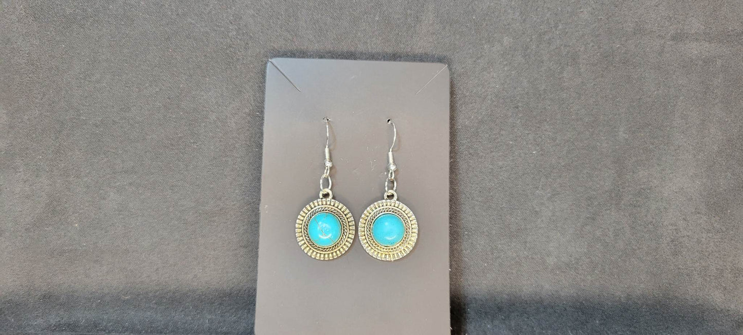 Turquoise colored stone Round Earrings (Sku8948)